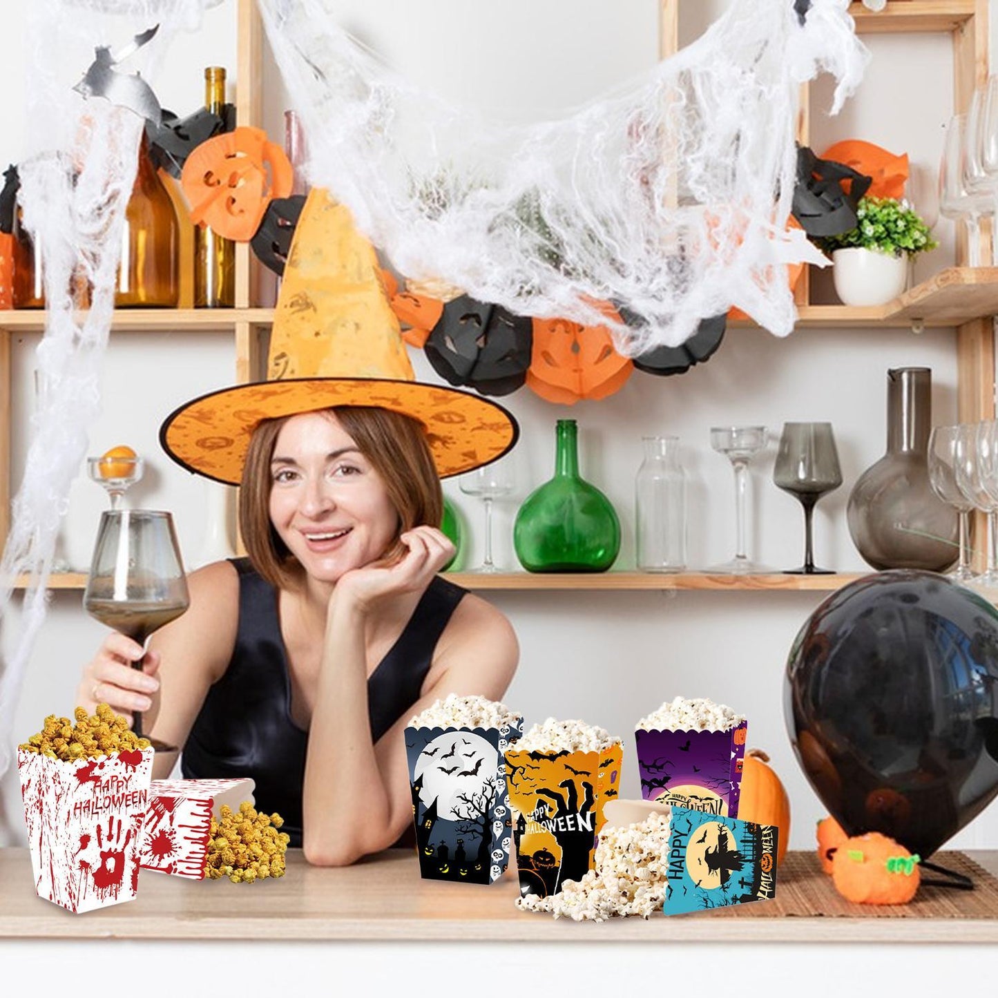 Halloween Popcorn Boxes In 3 Designs. Halloween Party Supplies In 3 Styles, 4 Of Each Style, 12 In Total