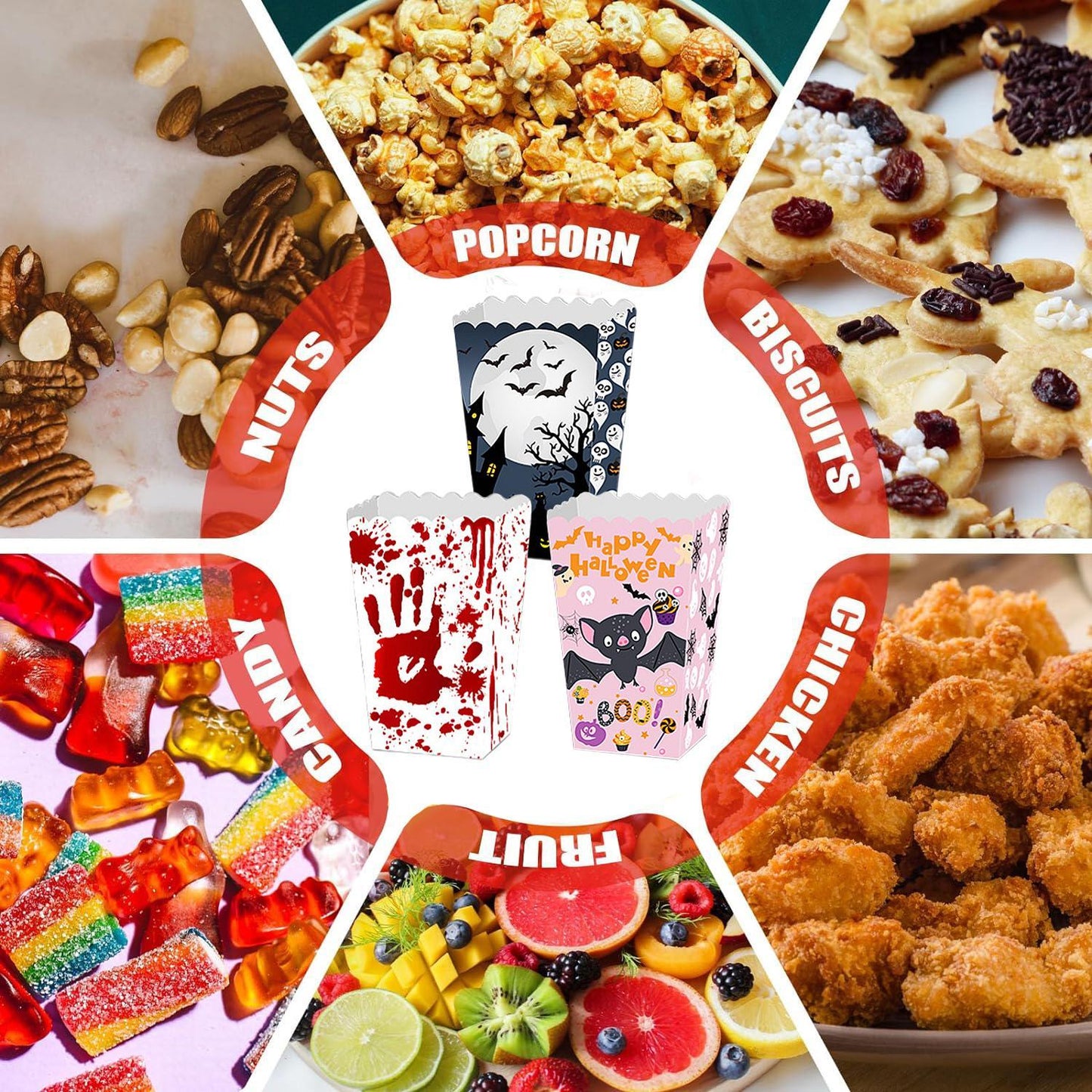 Halloween Popcorn Boxes In 3 Designs. Halloween Party Supplies In 3 Styles, 4 Of Each Style, 12 In Total