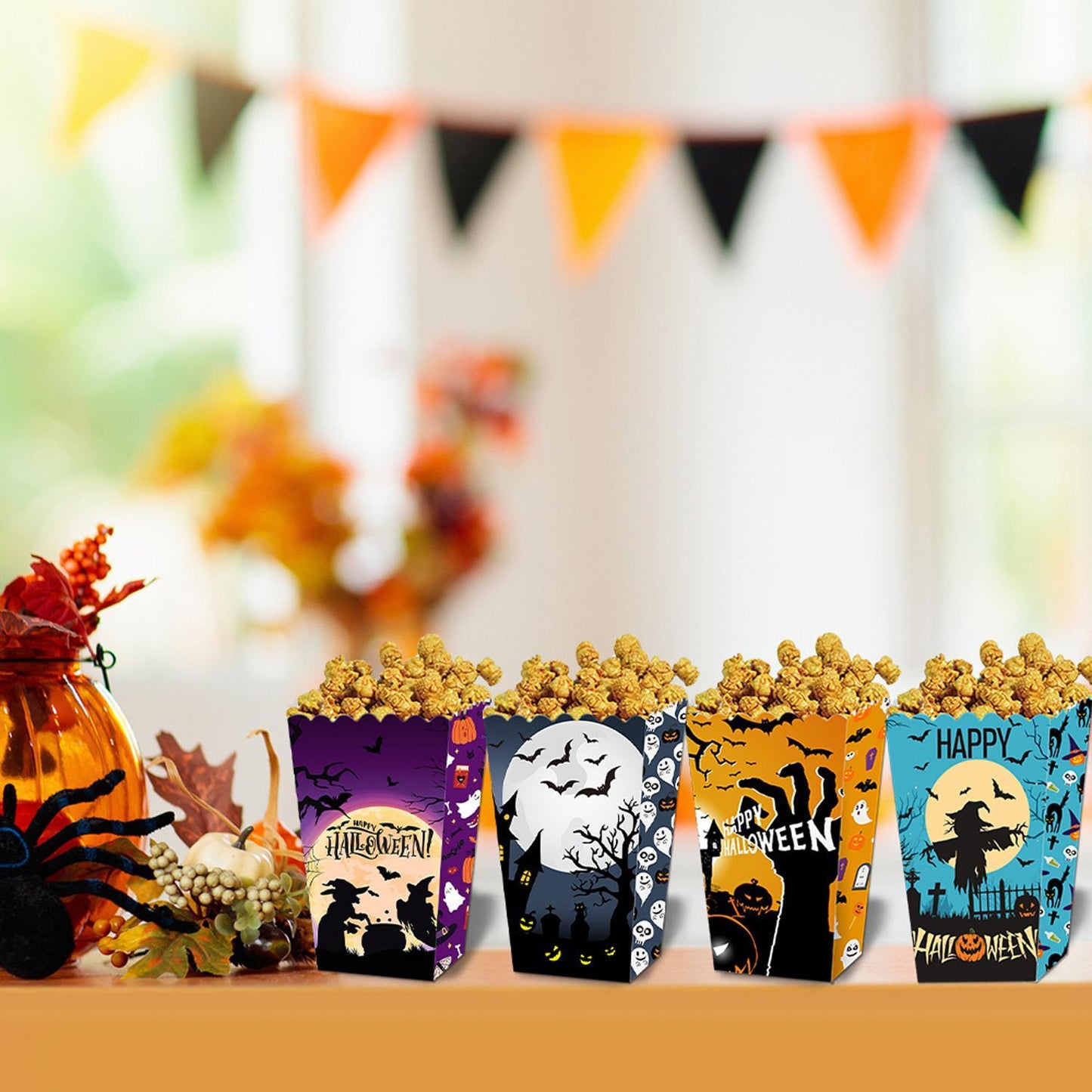 Halloween Popcorn Boxes In 3 Designs. Halloween Party Supplies In 3 Styles, 4 Of Each Style, 12 In Total