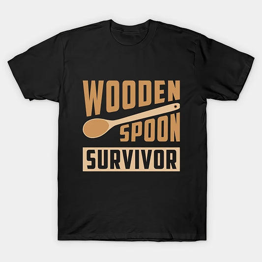 Wooden Spoon Survivor T-shirt, Men's Round Neck Short Sleeve T-shirt Fashion Regular Edition T-shirt
